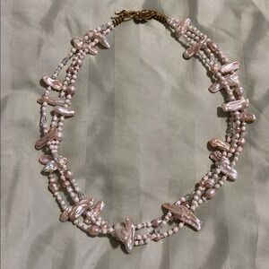 Elegant Pink Pearl Necklace with Gold Leaf Clasp